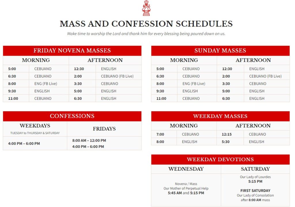 Mass Schedule Sto Nino de Cebu